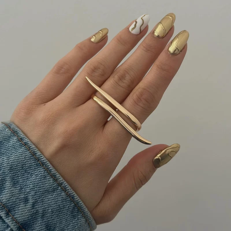 J&D Twisted Lines Double Finger Rings 18k Stainless Steel Modern Wrap Design Rings for Women - Image 2