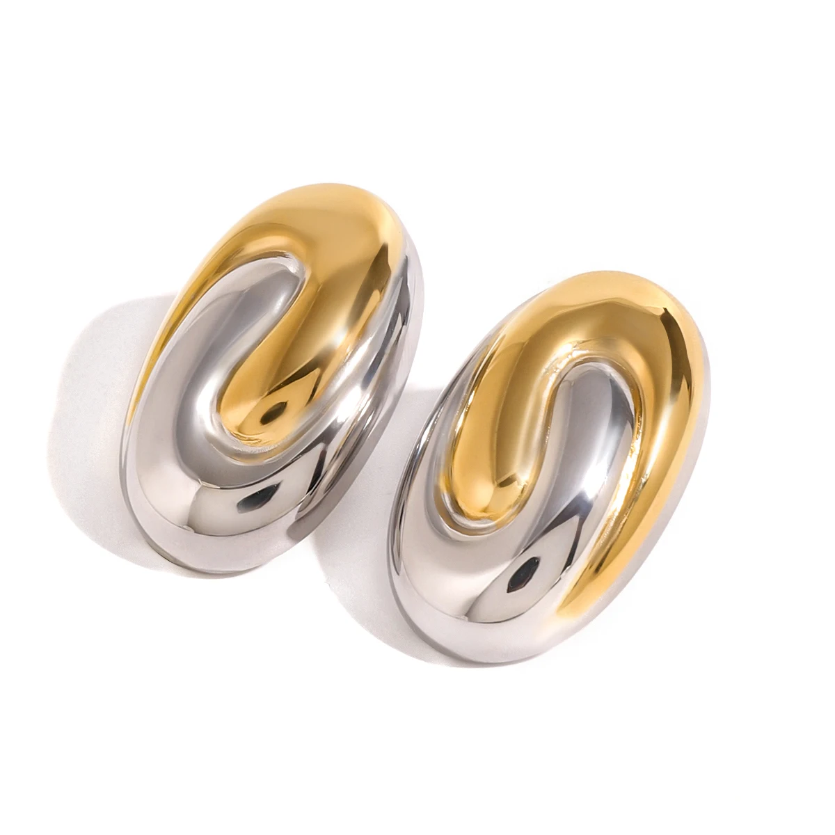 18K PVD Stainless Steel Gold Round Double Hollow Earrings