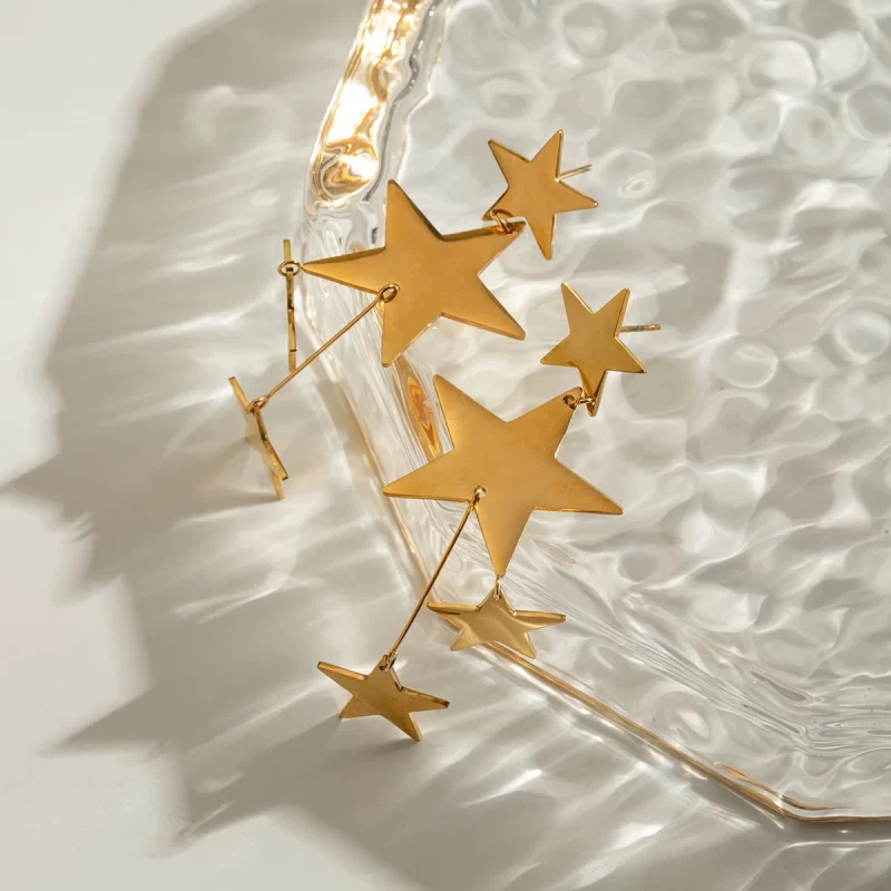 18k Gold Stainless Steel Faceted Star Tassel Earrings Contemporary Design for Women - Image 5