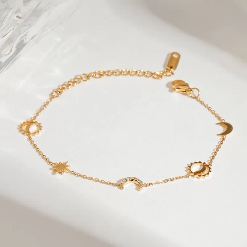 J&D Trendy Moon Star Stainless Steel Bracelet Geometric Rhinestone Dainty Fashion Chain Jewelry - Image 4
