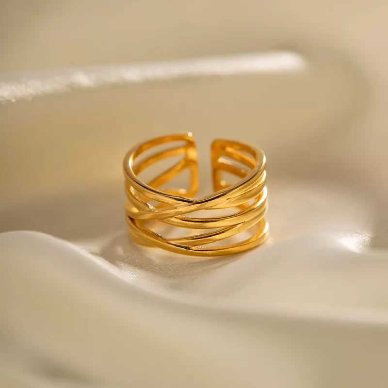 18K Gold Plated Stainless Steel Filigree Open Ring High-quality Jewelry for Girls Women - Image 3