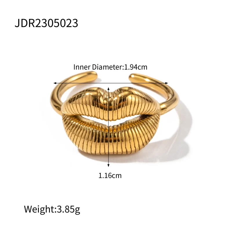 Chunky Jewelry 18K Gold Plated Lip Design Finger Rings Gift Stainless Steel Texture Lip Open Ring for Girls - Image 3