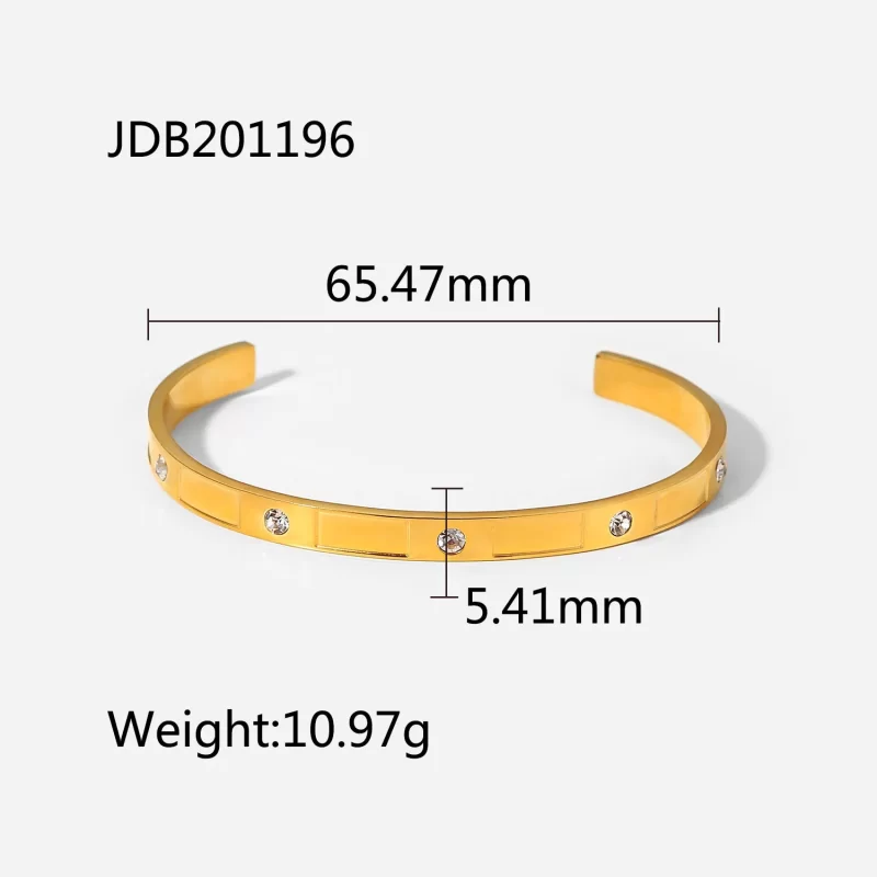 Non-tarnish Stainless Steel Bangle Round Zircon Inlaid Rectangular Alternating Bracelet for Women - Image 6