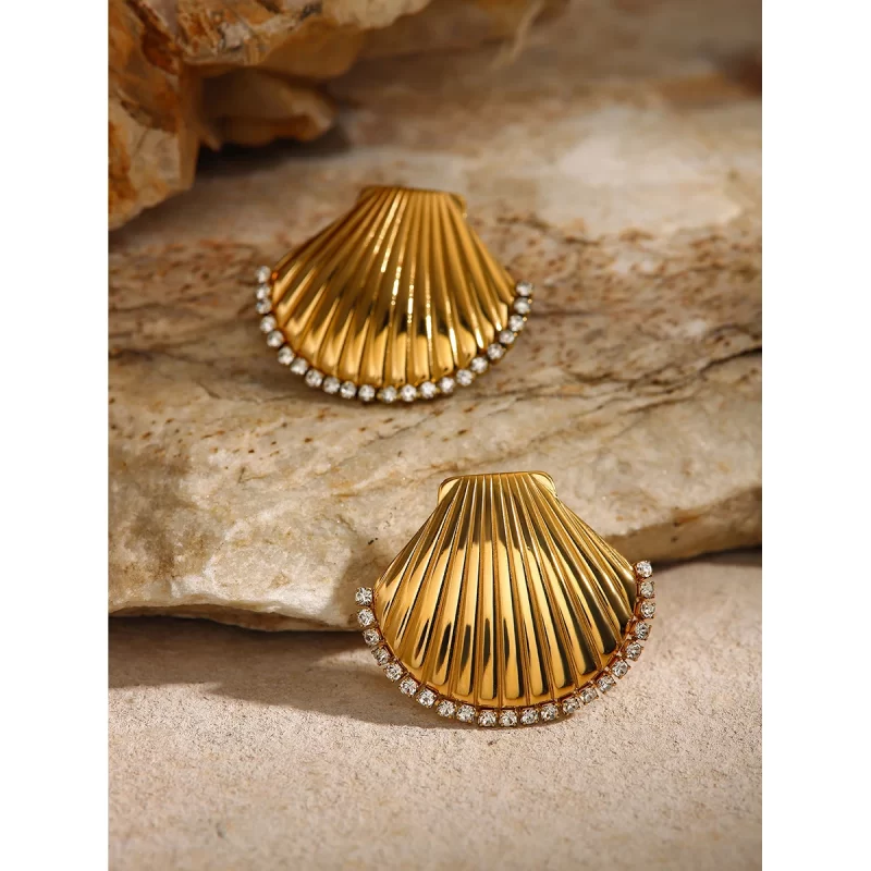 Ocean Shell Women Jewelry 18K Gold Plated Stainless Steel Stud Earring Gift Waterproof Texture Earring - Image 4