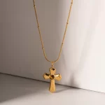 J&D Religious Stainless Steel Necklaces Gold Plated Texture Hammer Tiger's Eye Cross Pendant Necklace
