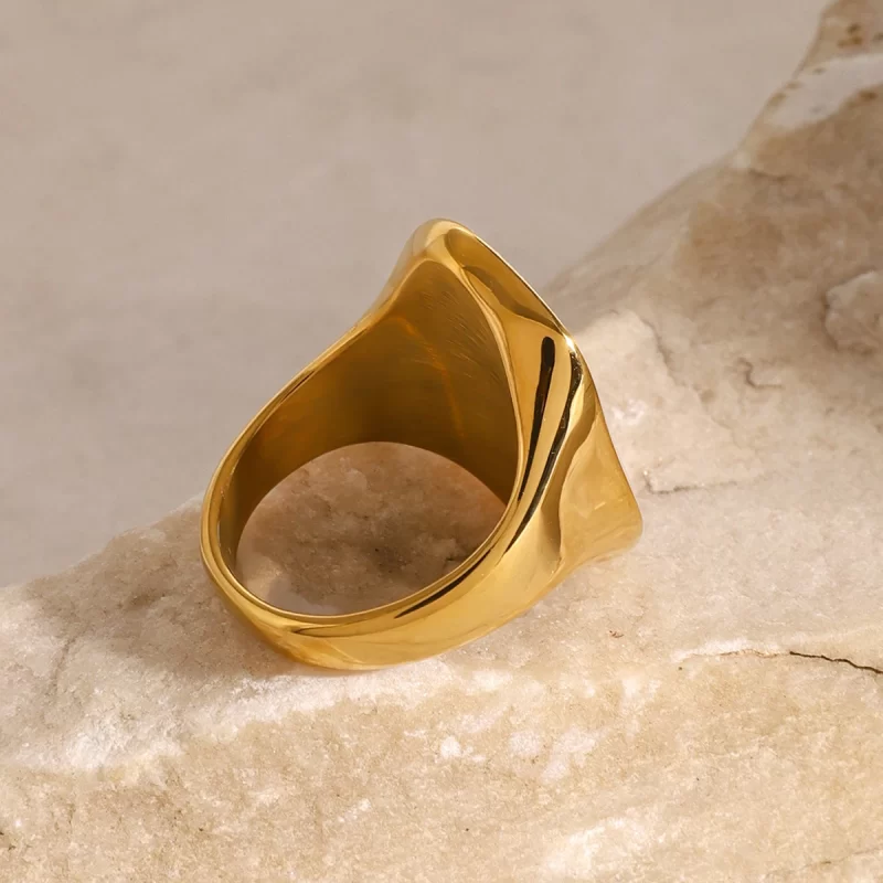 J&D Stylish Accessory 18k Gold PVD Plated Stainless Steel Unique White Shell Rings - Image 5
