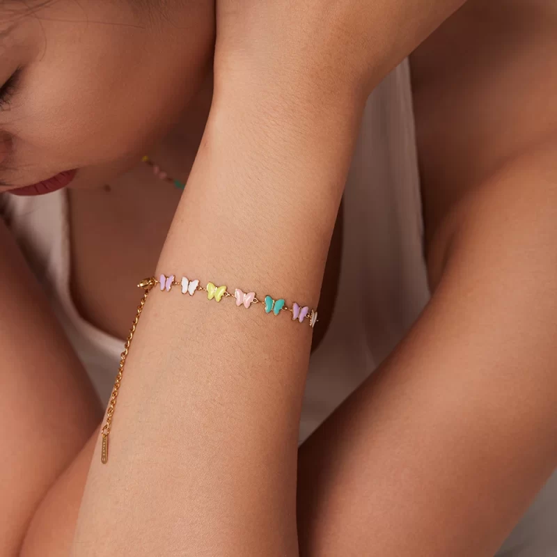 Charm 18k Gold Stainless Steel Dripping Oil Jewelry Gift Colorful Enamel Butterfly Chain Bracelet - Image 2