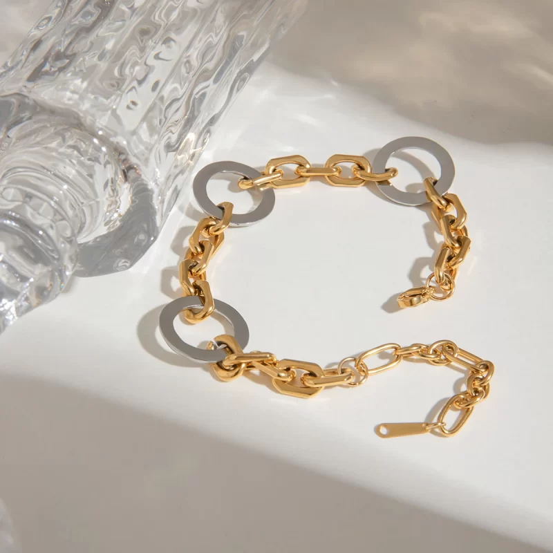 J&D Fashion Gold Plated Stainless Steel Color Blocked Bracelet Non-Fading Metal Chain Gold and Silver Colors Jewelry - Image 3