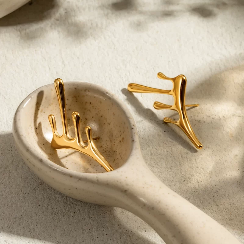Lava Liquid Metal Drop Earring 18K PVD Gold Plated Stainless Steel Irregular Earring for Women - Image 4