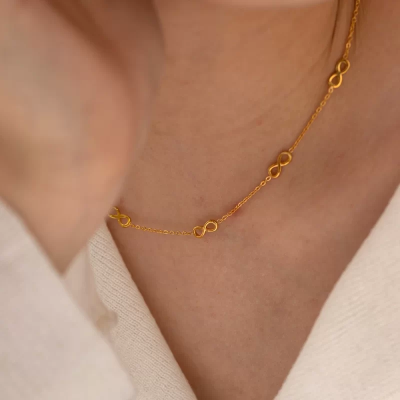 Dainty 18K Gold Plated Stainless Steel NecklaceJewelry Set Gift Infinite Symbol Choker Necklace Bracelet Set