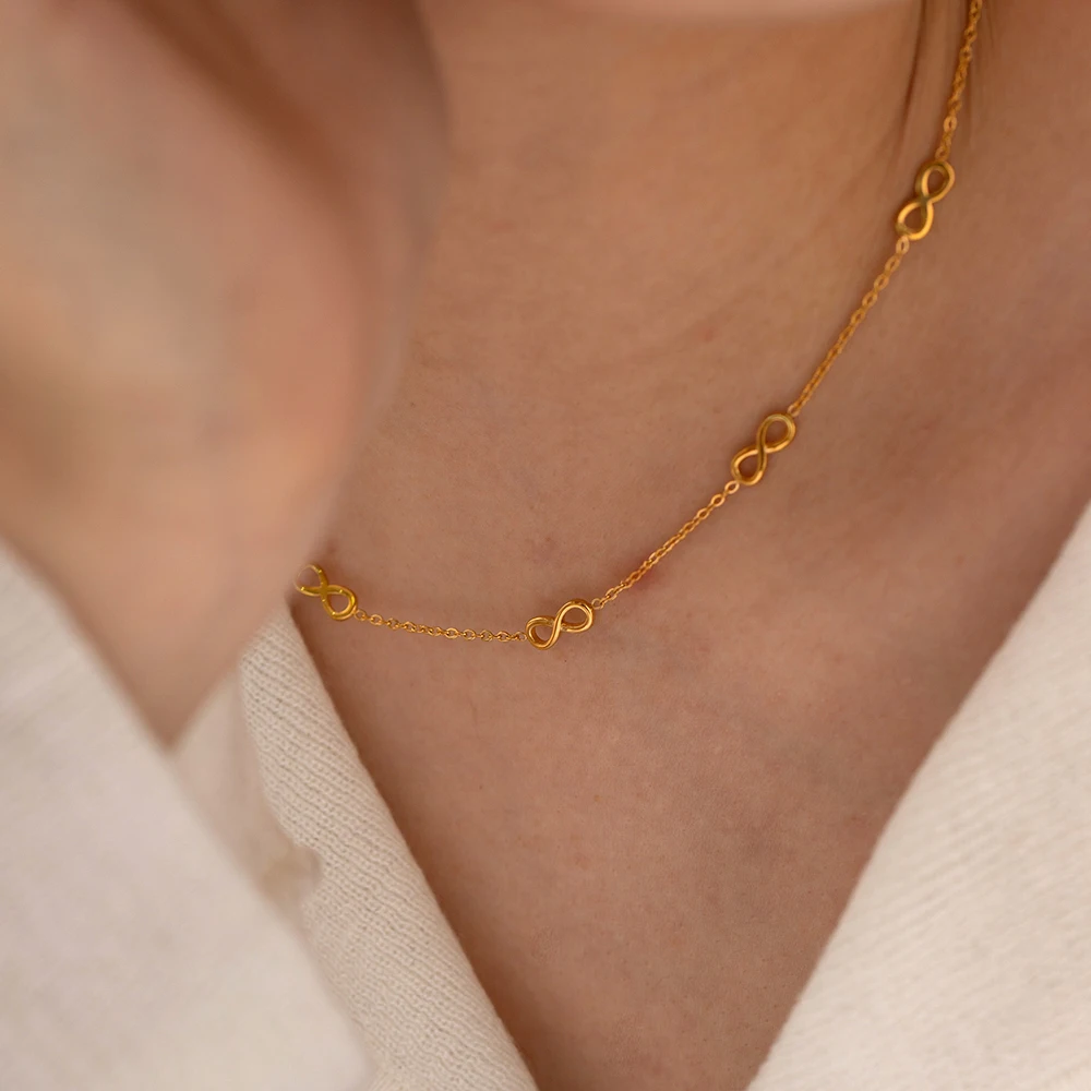 Dainty 18K Gold Plated Stainless Steel NecklaceJewelry Set Gift Infinite Symbol Choker Necklace Bracelet Set