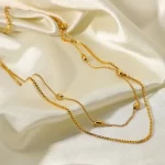 18k Gold Small Cube Collar Stainless Steel Double Layered Necklace Oval Ball Beads Chain Choker Necklace