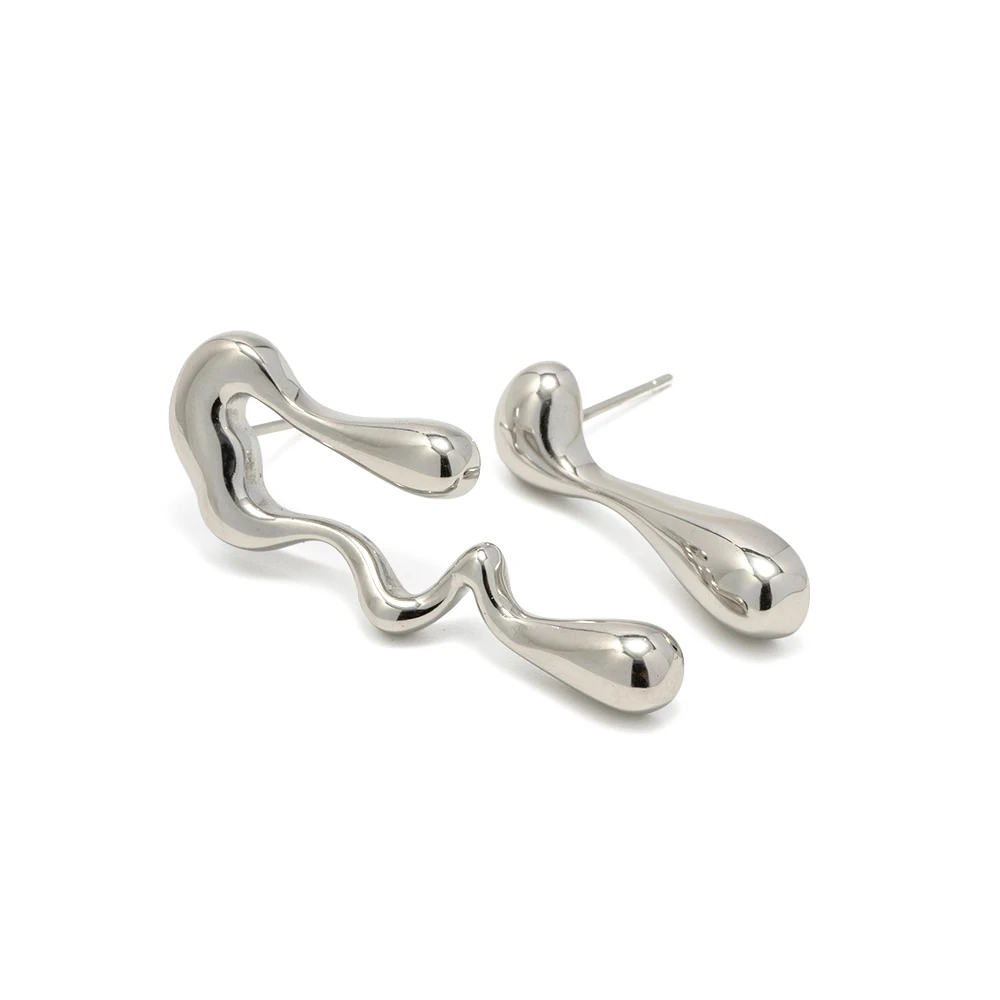 Stainless Steel Irregular Water Drop Asymmetric Melting Ice Design Stud Earring
