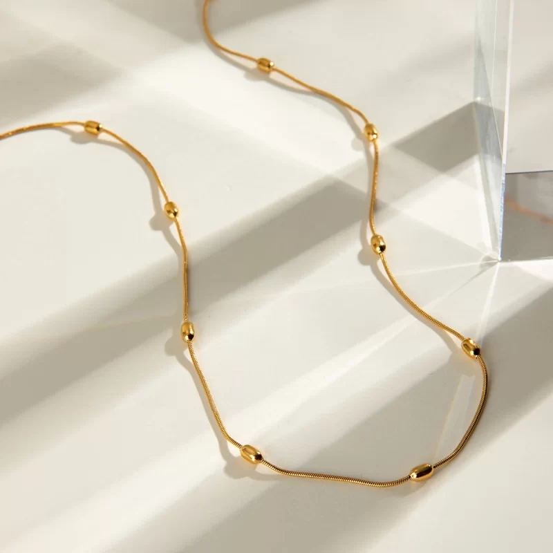 J&D 18k Gold Stainless Steel Bead Chain Round Snake Chain Necklace 41+5cm - Image 2