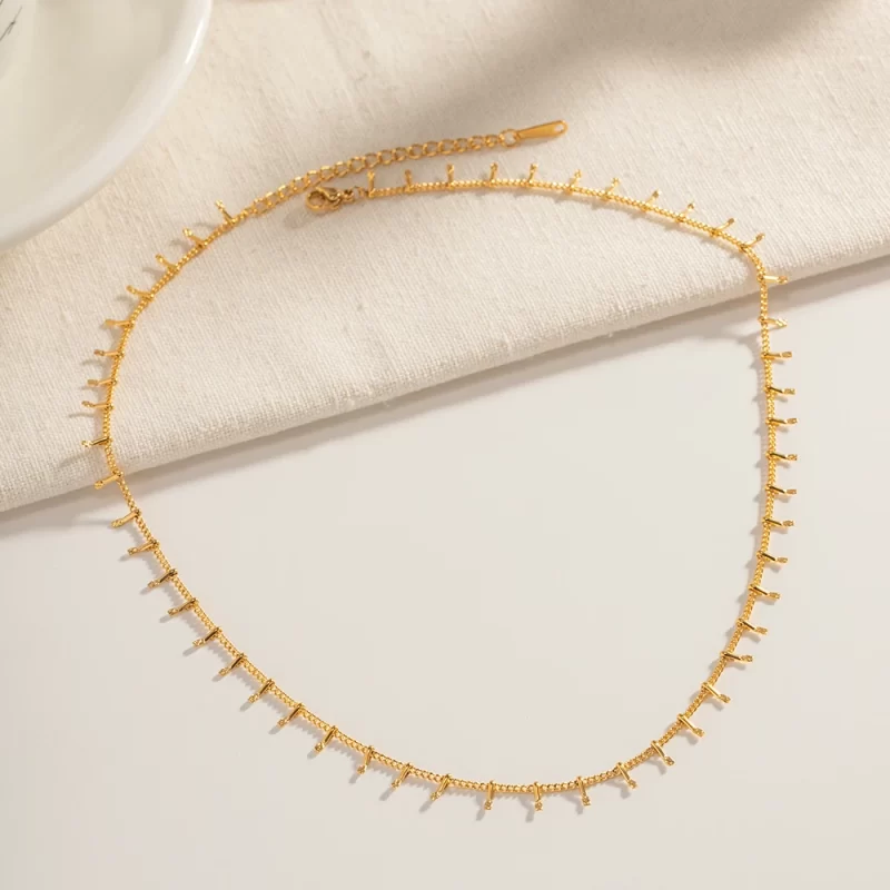 Minimalist 18K Gold Plated Tassel Spine Choker Necklace Stainless Steel Fishbone Chain Necklace Bracelet Women - Image 3