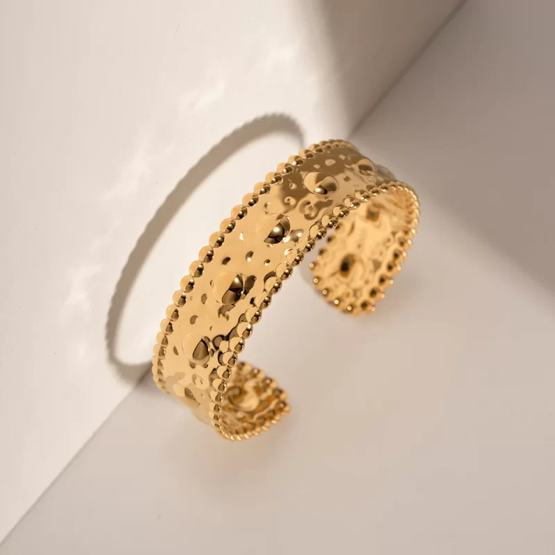 Droplet Arrangement Style Wide and Thick Bangle Stainless Steel 18K Gold-plated Open Bracelet for Girls - Image 5
