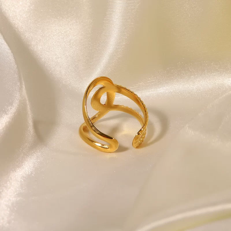 Waterproof 18k Gold Plated Stainless Steel Jewelry Adjustable Twist Charm Opening Rings for Women - Image 4