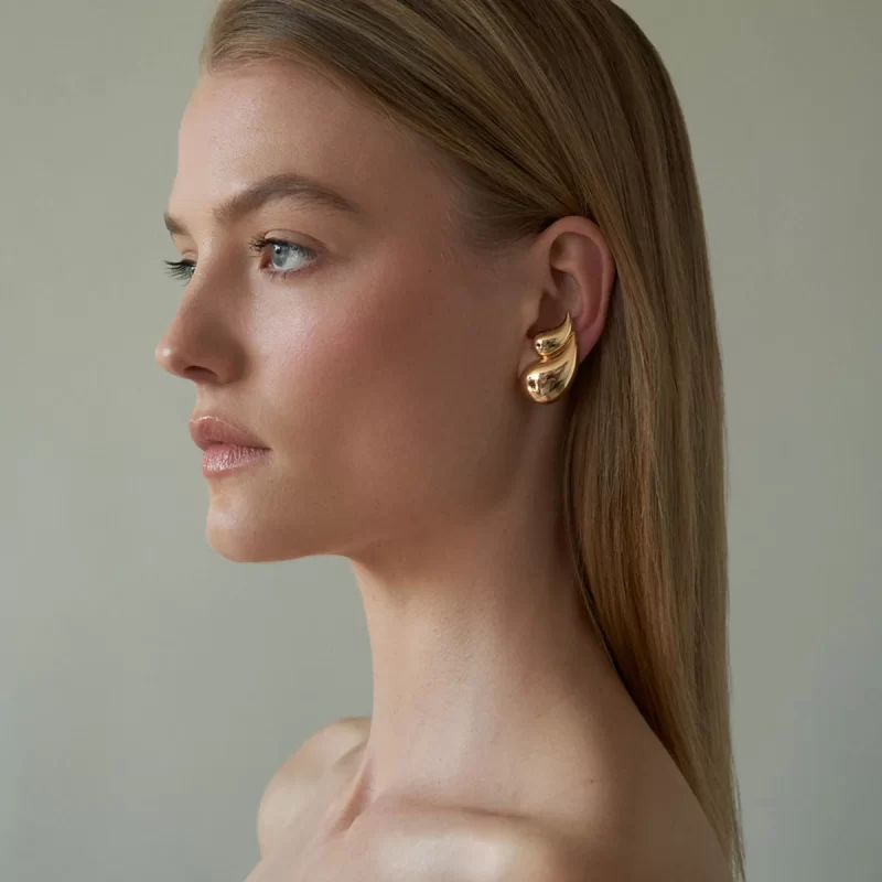 Trend Wide Surface Twist Wavy Earrings 18K Stainless Steel Double Tear Drop Earring for Women - Image 2