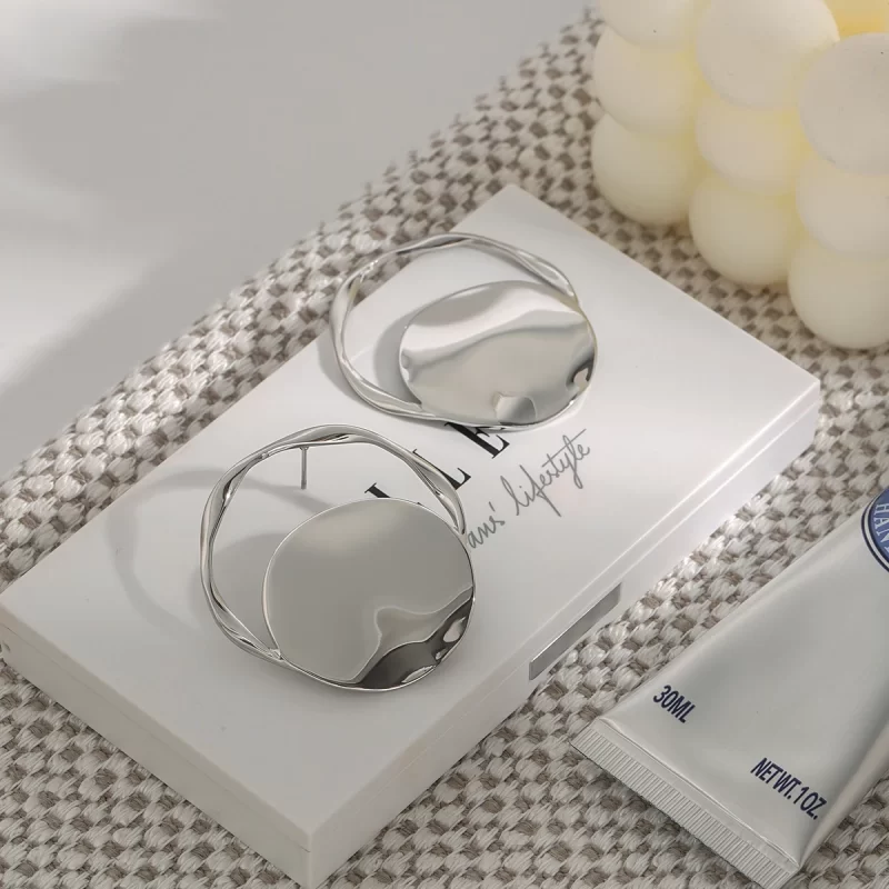 Stainless Steel Oversized Polished Bold Statement Fashion Jewelry Hollow Round Hoop Earrings - Image 2