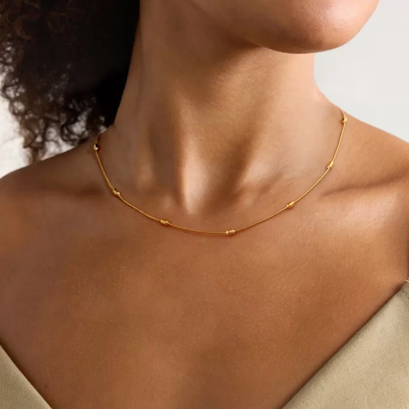 J&D 18k Gold Stainless Steel Bead Chain Round Snake Chain Necklace 41+5cm - Image 5