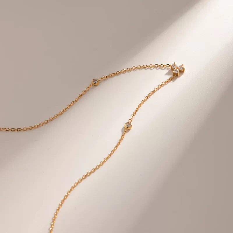 J&D Design 18K Gold Stainless Steel Jewelry Channel Curbic Zircon Triple Pendant Choker Necklace Party - Image 3