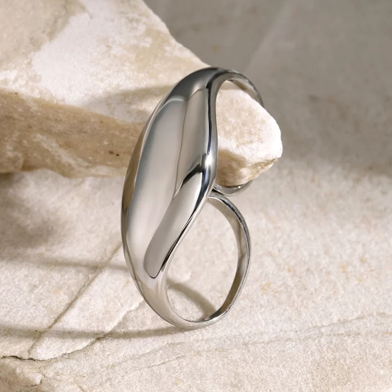 Waterproof Stainless Steel Two Fingers Ring 18K PVD Gold Plated Geometric High Polished Chunky Ring for Girl Gift - Image 2