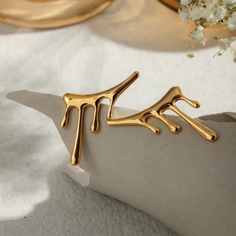 Lava Liquid Metal Drop Earring 18K PVD Gold Plated Stainless Steel Irregular Earring for Women - Image 3