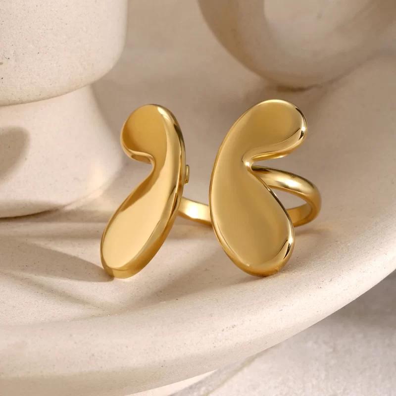 Waterproof 18K Gold Plated Stainless Steel High Polished Butterfly Cute Geometric Open Rings - Image 4
