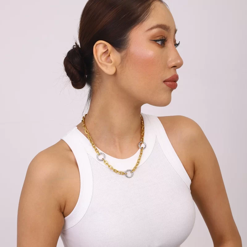 J&D Women's Modern Minimalist Gold Plated Stainless Steel Choker Chain Necklace Trendy Geometric Style for Party - Image 4