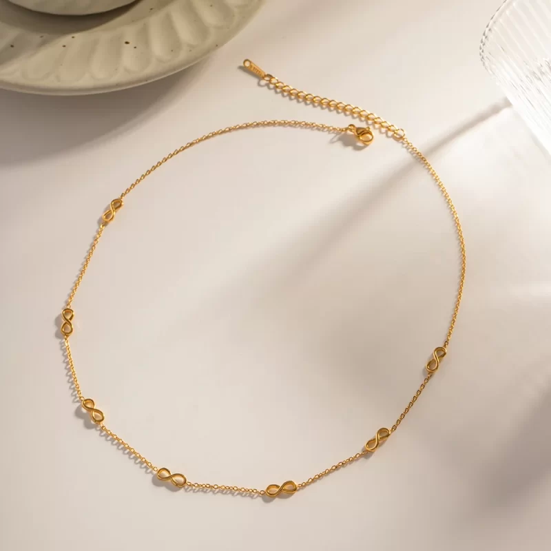 Dainty 18K Gold Plated Stainless Steel NecklaceJewelry Set Gift Infinite Symbol Choker Necklace Bracelet Set - Image 5