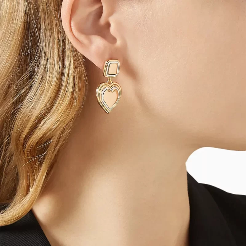 18K Gold Plated Waterproof Stainless Steel Chunky Hoop Huggie Heart Shape Pendant Earring Women - Image 2