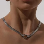 New Trend Stainless Steel Silver Plated Cuban Chain Hollow Heart Necklace Wedding Love Heart Necklace