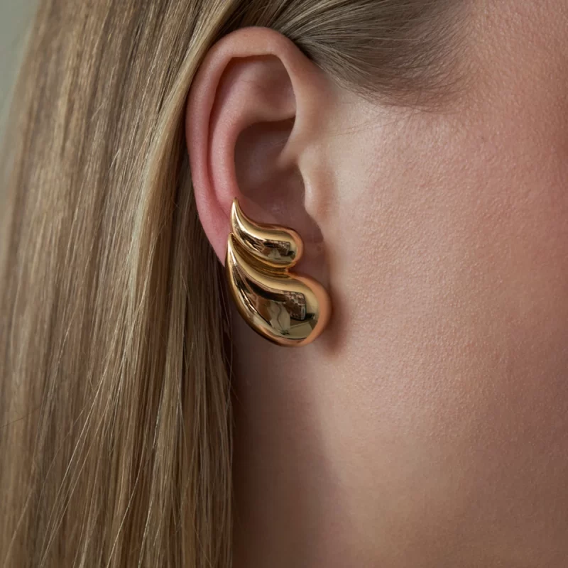 Trend Wide Surface Twist Wavy Earrings 18K Stainless Steel Double Tear Drop Earring for Women - Image 3