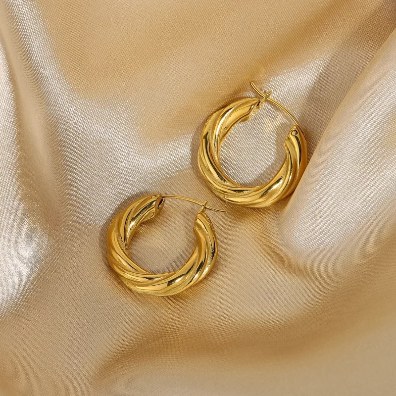 20mm Unique Bold Twist Hoop Earrings 18K Gold Plated Stainless Steel Twist Hoop Earrings for Women - Image 4