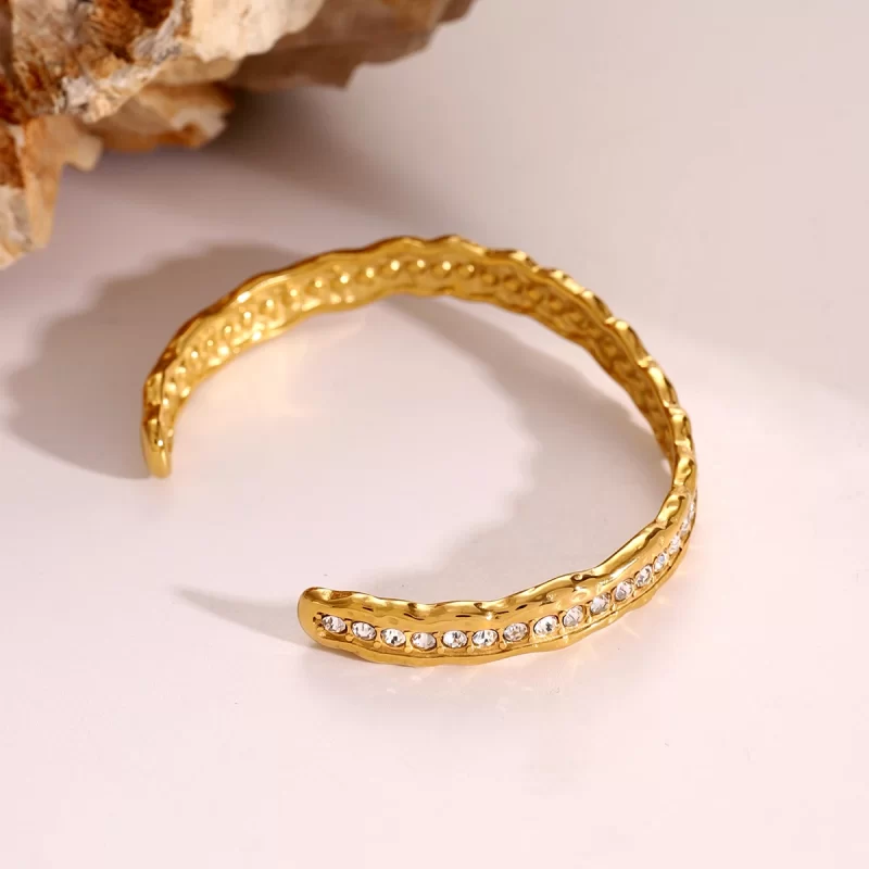 J&D White Rhinestone ZIRCON Irregular Hammer Wave Bracelet 18K PVD Plated Stainless Steel Bracelet for Women - Image 5
