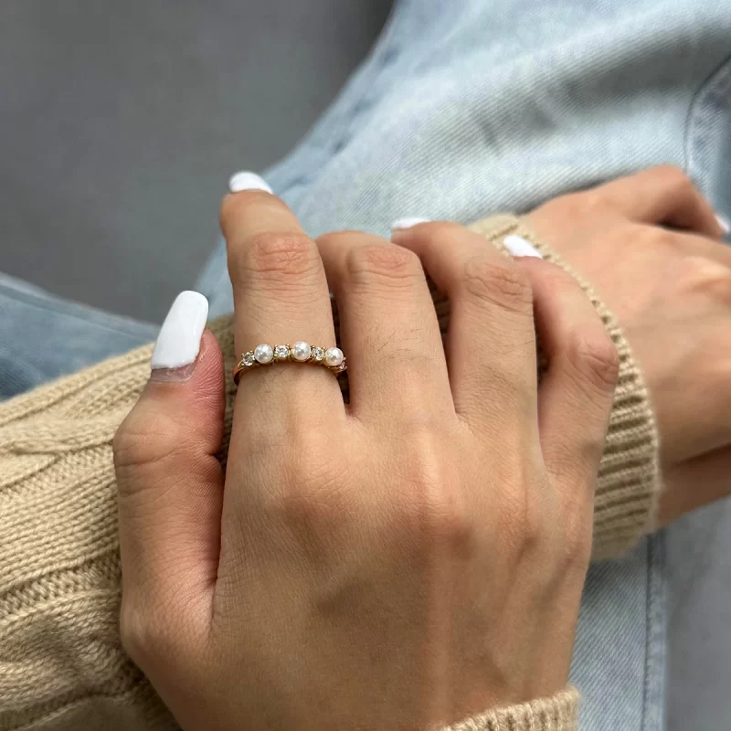 J&D Gold Plated Pearl Zircon Flower Rings Adjustable Stainless Steel Jewelry for Wedding Engagement Gift Trendy Style - Image 4