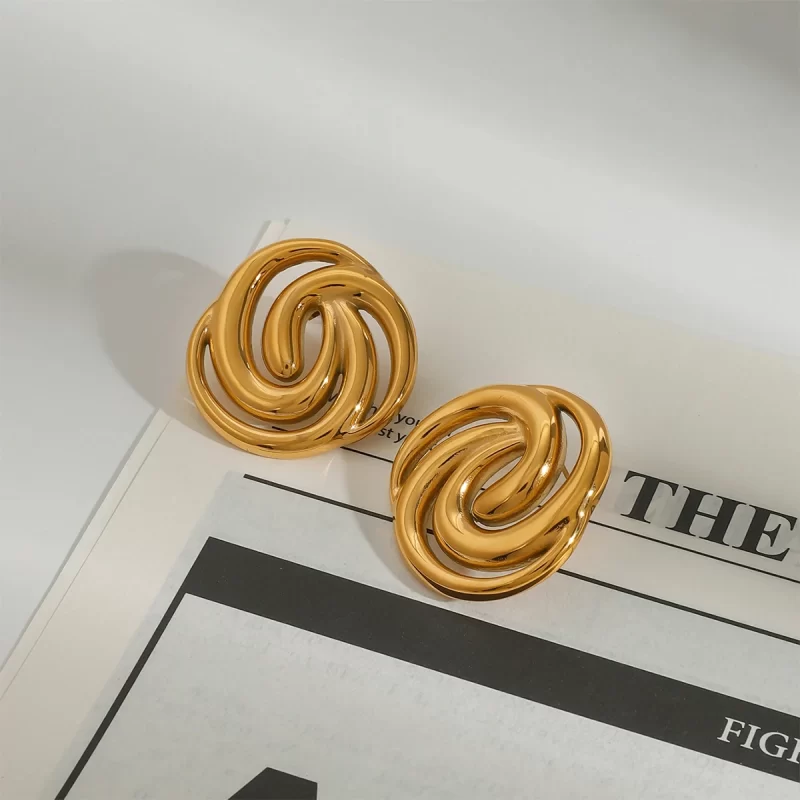 Ladies Modern 18k Gold stainless Steel Hollow Retro Irregular Line Earrings - Image 4