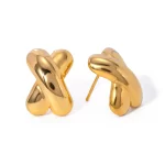 18k gold stainless steel simple line X-shaped earrings