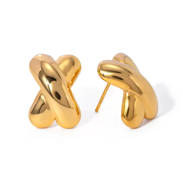18k gold stainless steel simple line X-shaped earrings