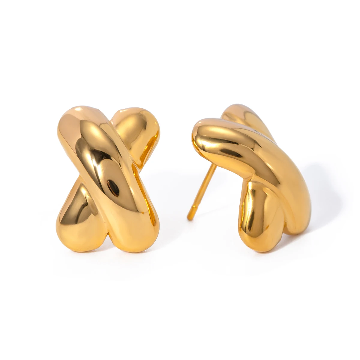 18k gold stainless steel simple line X-shaped earrings