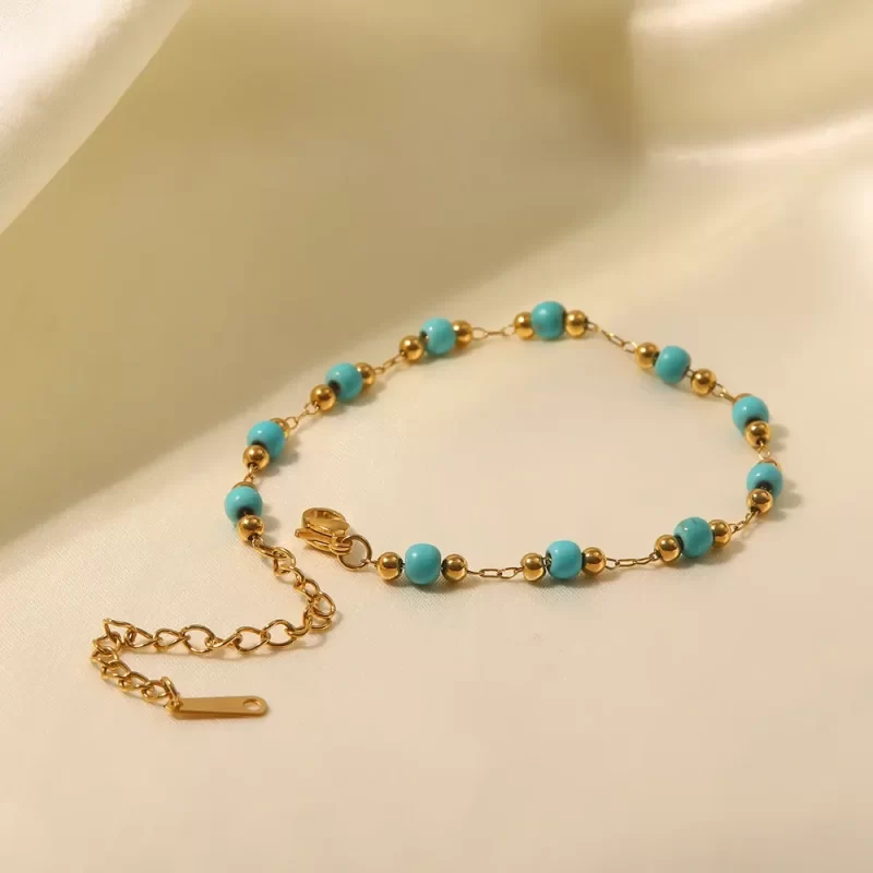 Waterproof 18K Gold Plated Stainless Steel Bracelet Jewelry Set Mulit Turquoise Choker Necklace for Girls - Image 4