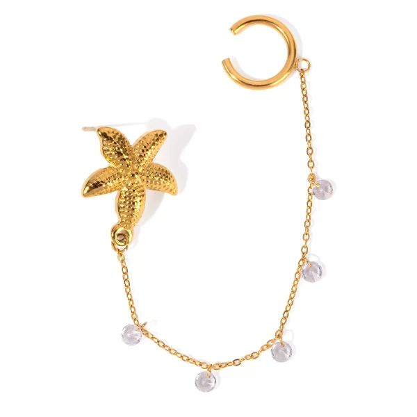 18K PVD CZ Charm Starfish Earrings Ear Cuff