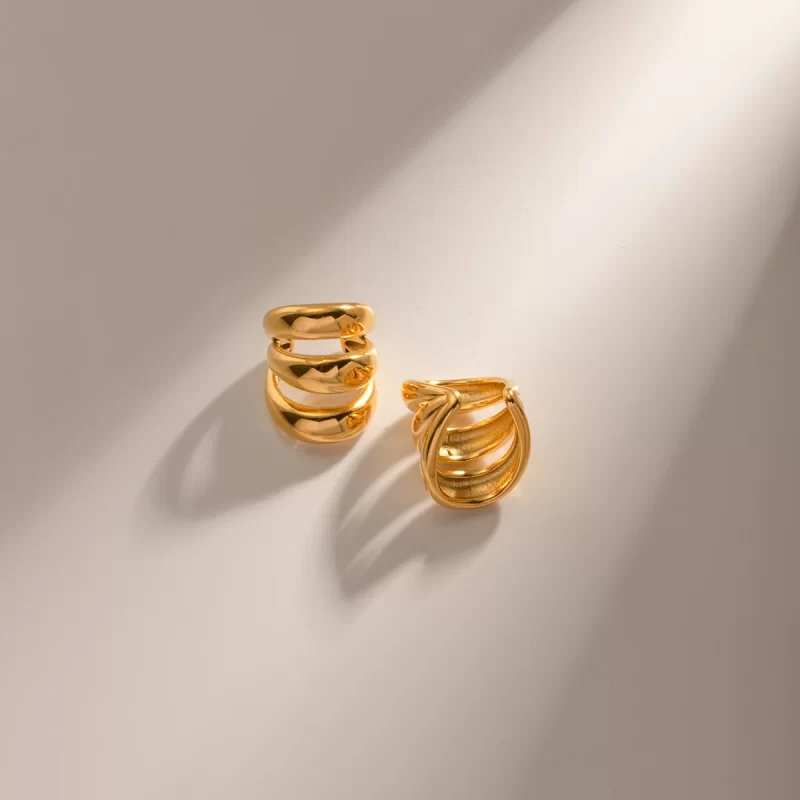 Simple Stainless Steel 18K Gold Plate Cuff Earrings Jewelry for Women Double Layer Ear Cuff - Image 2