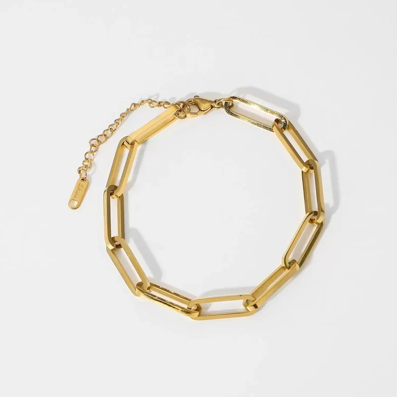 Thick Rectangle Link Chain Daily Stacking 18K Gold Plated Stainless Steel Bracelet