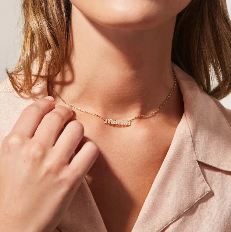 Dainty Custom Jewelry Stainless Steel Letter Mother Charm Choker Mama Name Necklace for Gift - Image 3