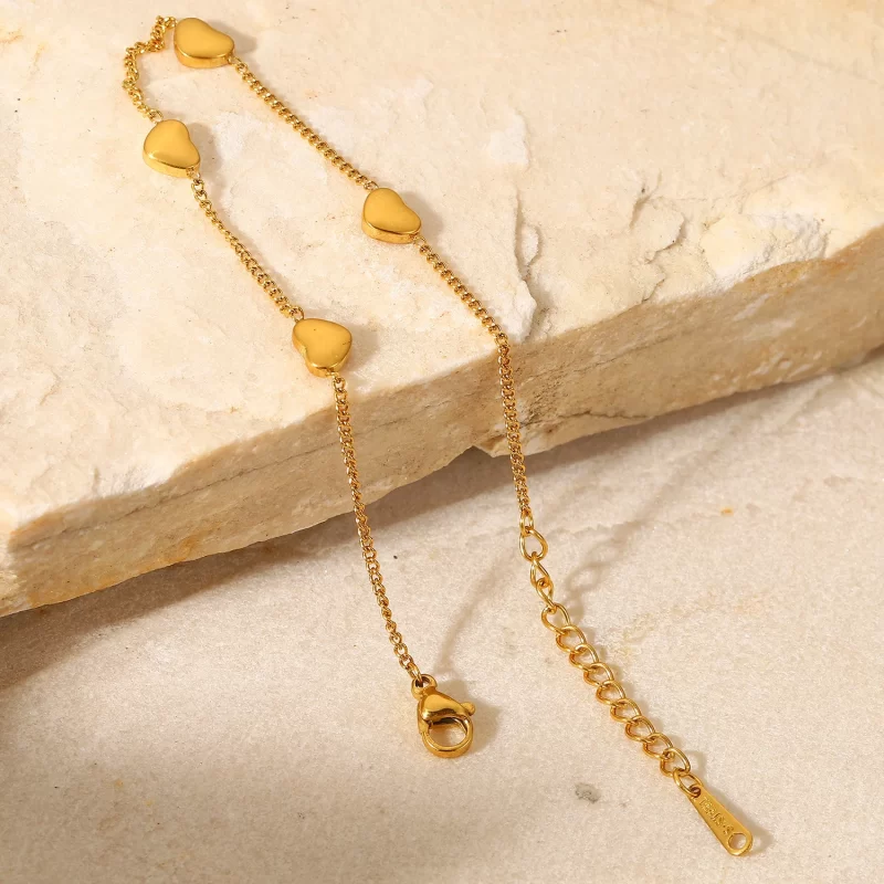 Fine Chain Hearts Charm Bracelet Gift Tarnish Free 18k Gold Plated Simple Jewelry Bracelet for Women - Image 3