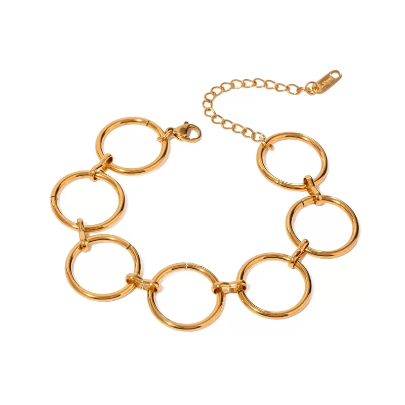J&D 18k Gold Stainless Steel Geometric Interlocking Circle Bracelet 16.5+5cm Elegant Fashion Accessory