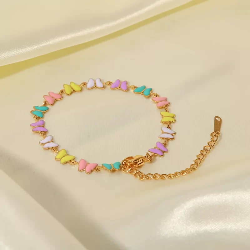 Charm 18k Gold Stainless Steel Dripping Oil Jewelry Gift Colorful Enamel Butterfly Chain Bracelet - Image 4