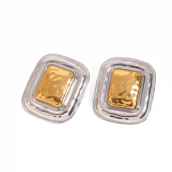 18k Gold Stainless Steel Hammered Square Hoop Earrings