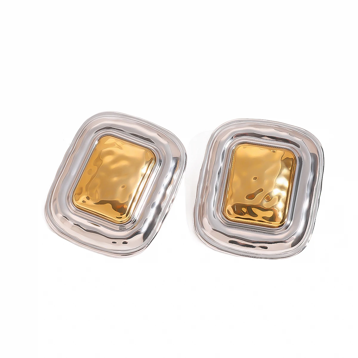 18k Gold Stainless Steel Hammered Square Hoop Earrings